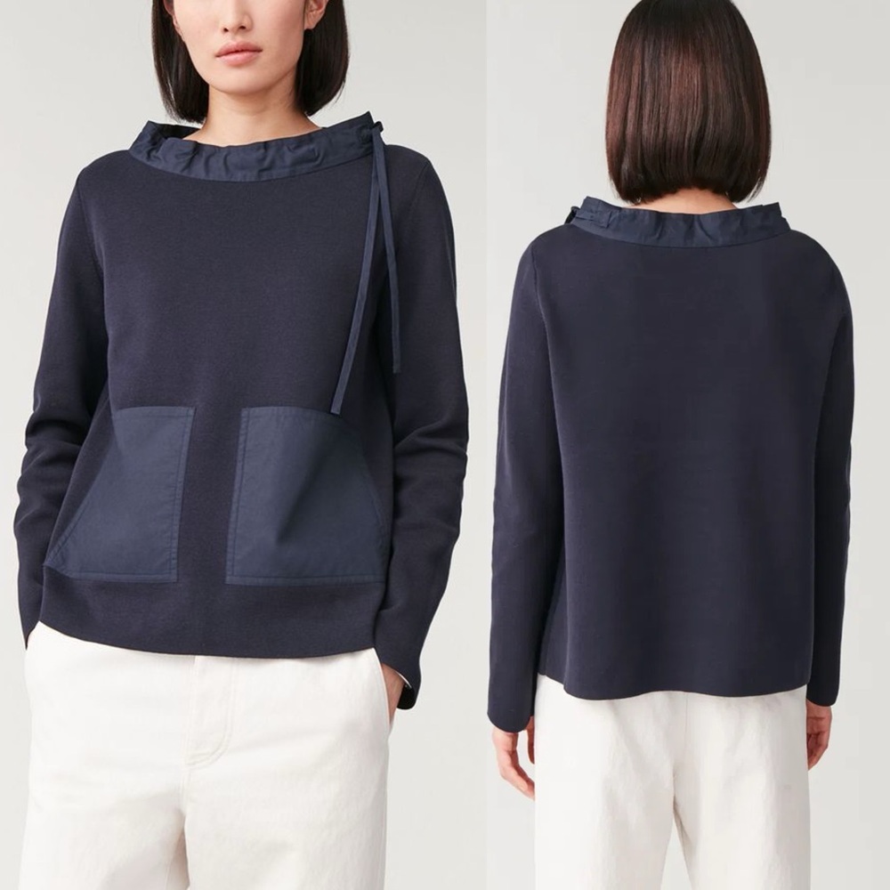 COS Organic Cotton Knitted-woven Top Navy Blue Modern.     16
